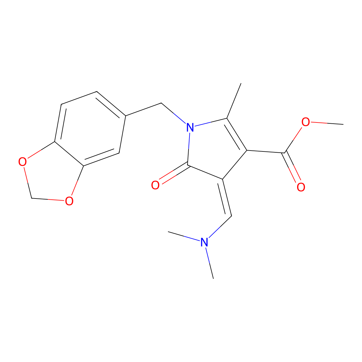 methyl (4Z)-1-(1,3-benzodioxol-5-ylmethyl)-4-(dimethylaminomethylidene)-2-methyl-5-oxopyrrole-3-carboxylate molecular structure, CAS 477871-91-3