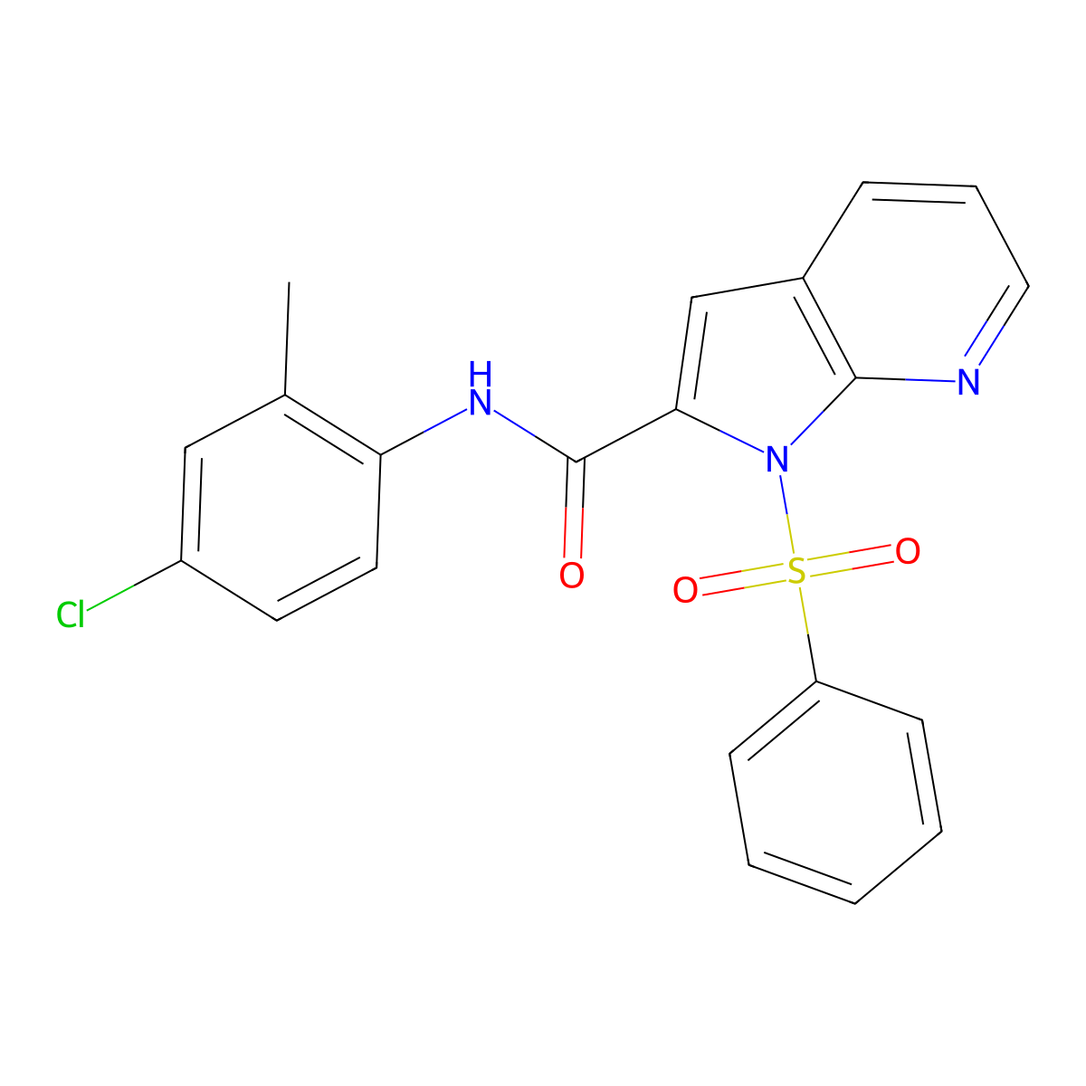 N-(4-chloro-2-methylphenyl)-1-(phenylsulfonyl)-1H-pyrrolo[2,3-b]pyridine-2-carboxamide molecular structure, CAS 477872-23-4