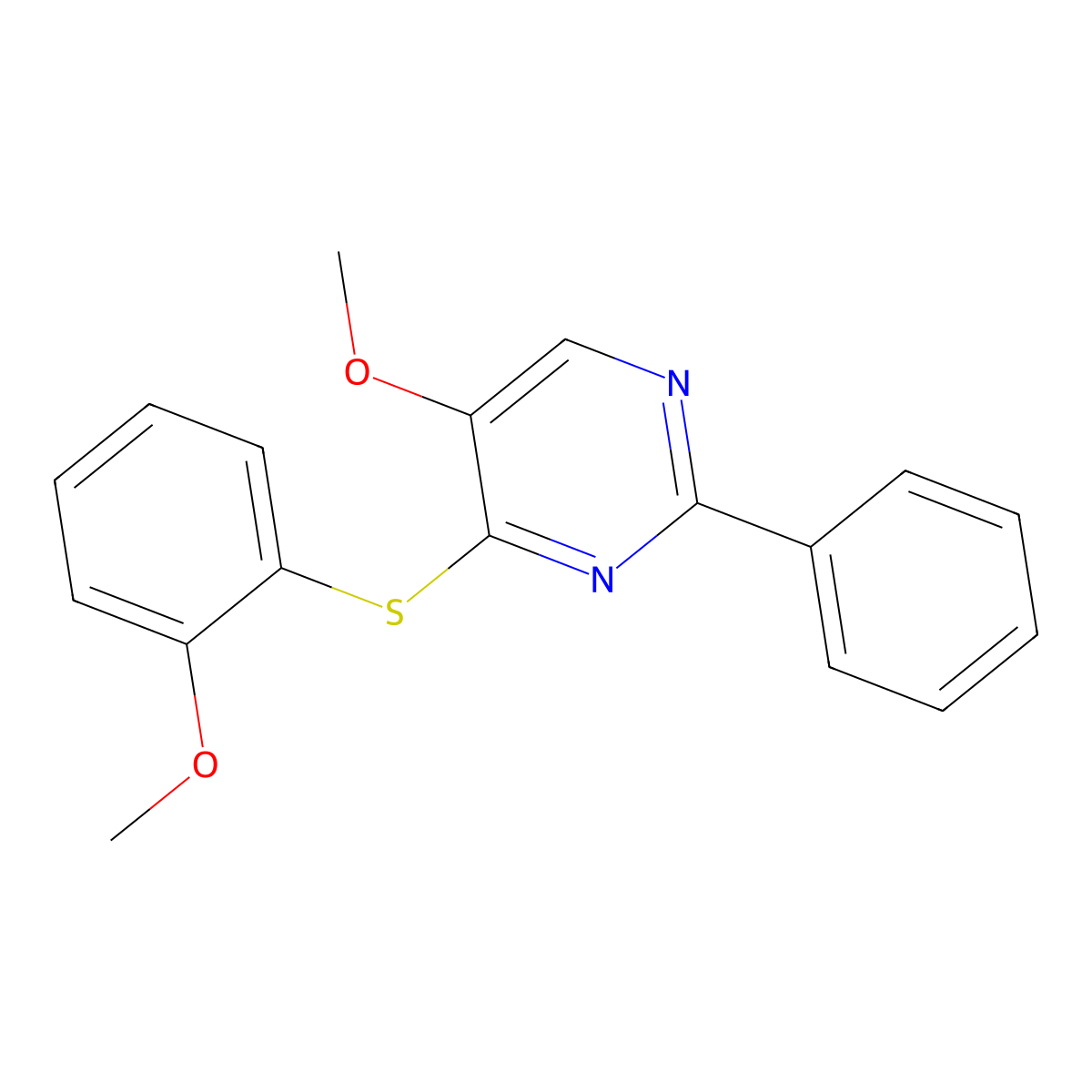 5-Methoxy-4-[(2-methoxyphenyl)sulfanyl]-2-phenylpyrimidine molecular structure, CAS 477872-60-9