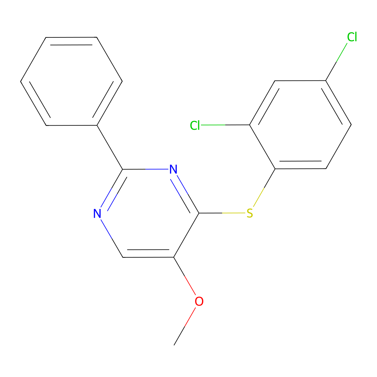 4-[(2,4-Dichlorophenyl)sulfanyl]-5-methoxy-2-phenylpyrimidine molecular structure, CAS 477872-62-1