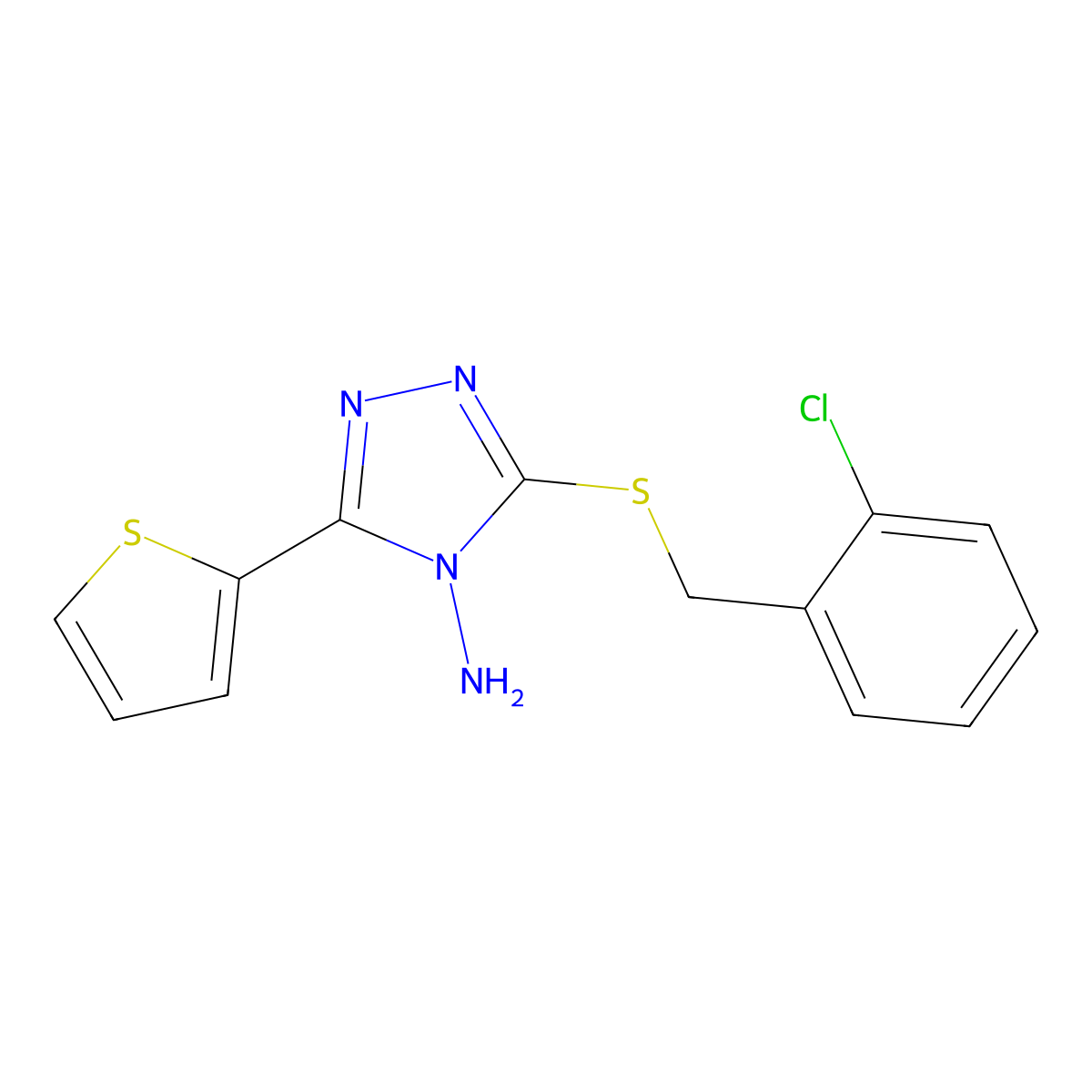 3-[(2-chlorobenzyl)sulfanyl]-5-(2-thienyl)-4H-1,2,4-triazol-4-ylamine molecular structure, CAS 477872-63-2