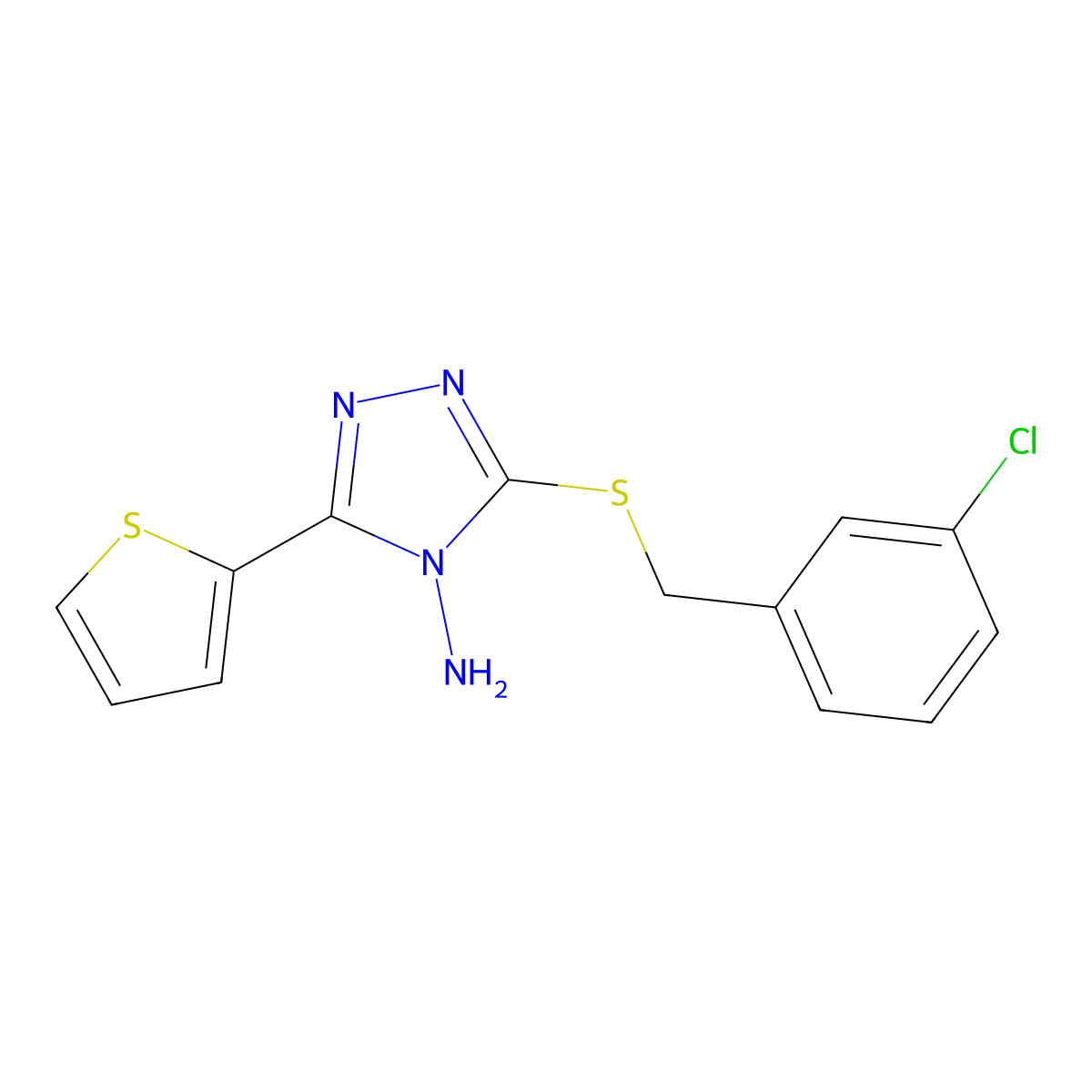 3-[(3-chlorobenzyl)sulfanyl]-5-(2-thienyl)-4H-1,2,4-triazol-4-ylamine molecular structure, CAS 477872-64-3