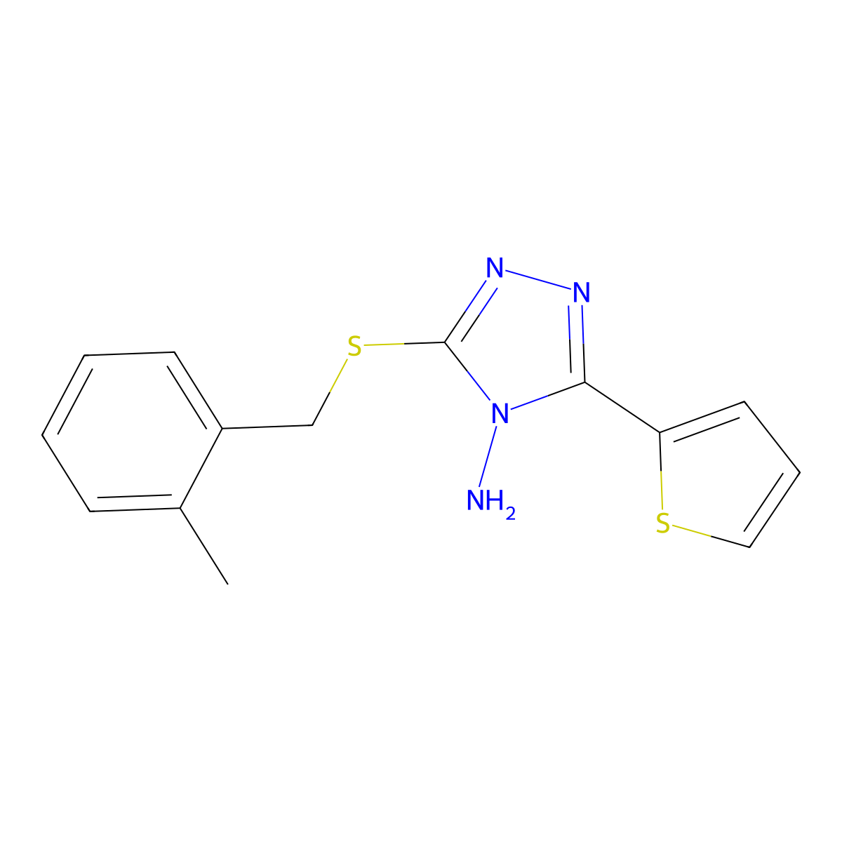 3-[(2-methylbenzyl)sulfanyl]-5-(2-thienyl)-4H-1,2,4-triazol-4-ylamine molecular structure, CAS 477872-65-4