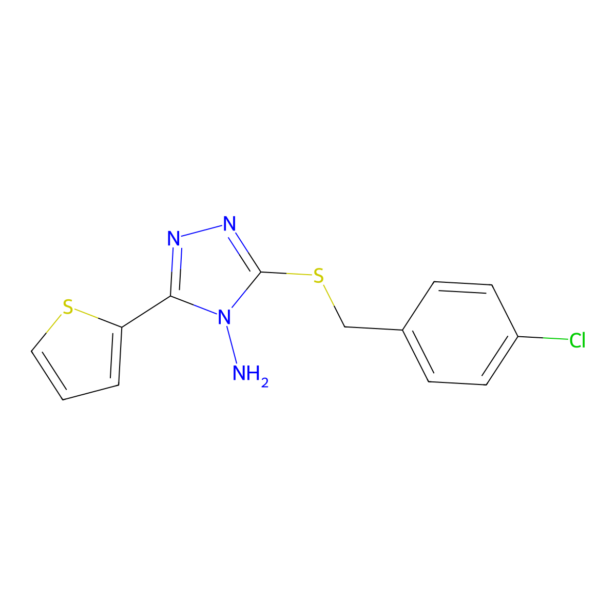 3-[(4-chlorobenzyl)sulfanyl]-5-(2-thienyl)-4H-1,2,4-triazol-4-ylamine molecular structure, CAS 477872-66-5