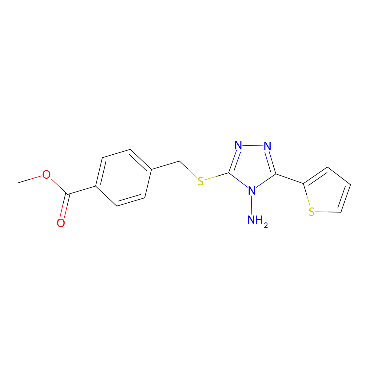 methyl 4-({[4-amino-5-(2-thienyl)-4H-1,2,4-triazol-3-yl]sulfanyl}methyl)benzenecarboxylate molecular structure, CAS 477872-67-6