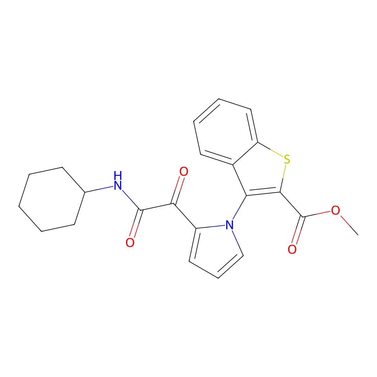 methyl 3-{2-[2-(cyclohexylamino)-2-oxoacetyl]-1H-pyrrol-1-yl}-1-benzothiophene-2-carboxylate molecular structure, CAS 477872-70-1