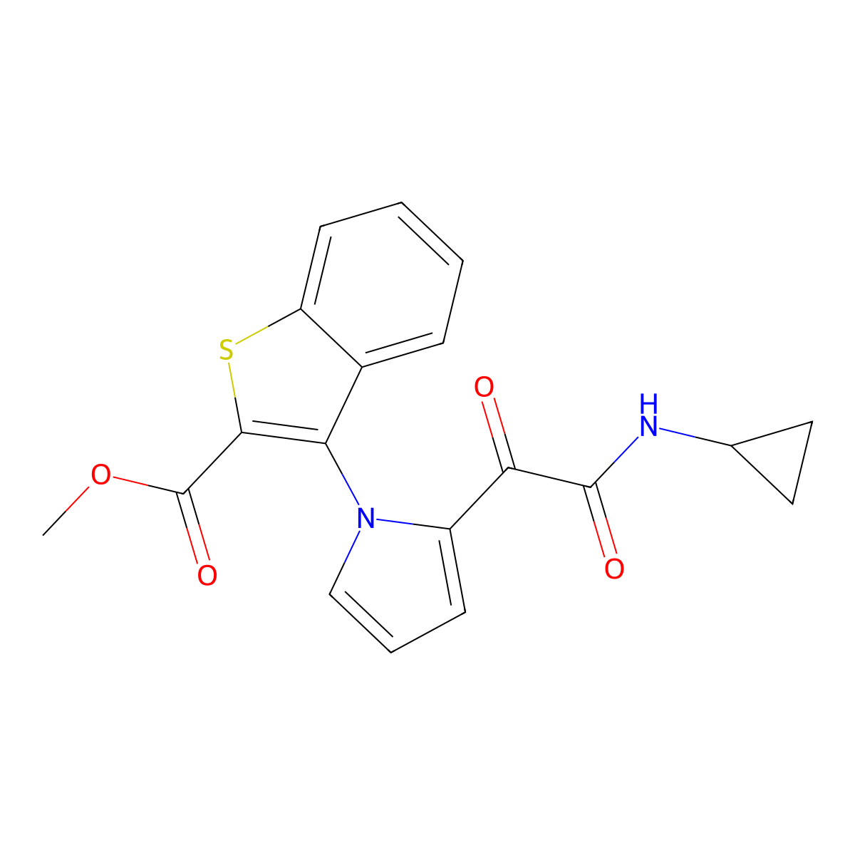 methyl 3-{2-[2-(cyclopropylamino)-2-oxoacetyl]-1H-pyrrol-1-yl}-1-benzothiophene-2-carboxylate molecular structure, CAS 477872-71-2