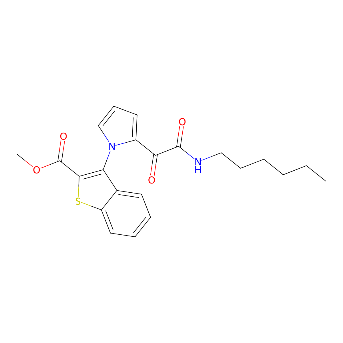 methyl 3-{2-[2-(hexylamino)-2-oxoacetyl]-1H-pyrrol-1-yl}-1-benzothiophene-2-carboxylate molecular structure, CAS 477872-73-4