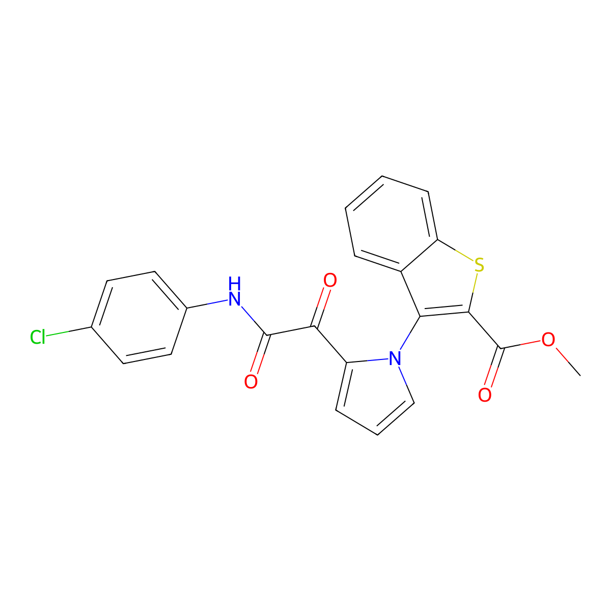 methyl 3-{2-[2-(4-chloroanilino)-2-oxoacetyl]-1H-pyrrol-1-yl}-1-benzothiophene-2-carboxylate molecular structure, CAS 477872-75-6