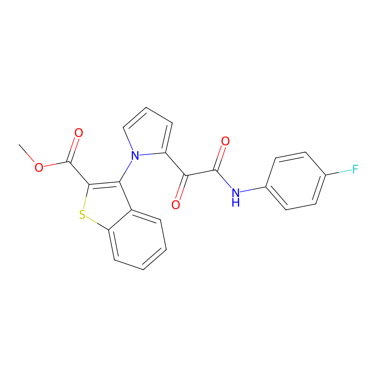 methyl 3-{2-[2-(4-fluoroanilino)-2-oxoacetyl]-1H-pyrrol-1-yl}-1-benzothiophene-2-carboxylate molecular structure, CAS 477872-80-3