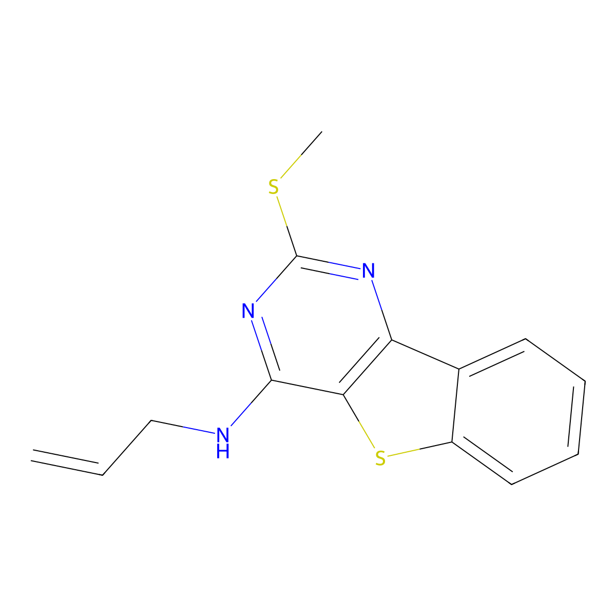 N-allyl-2-(methylsulfanyl)[1]benzothieno[3,2-d]pyrimidin-4-amine molecular structure, CAS 477872-82-5