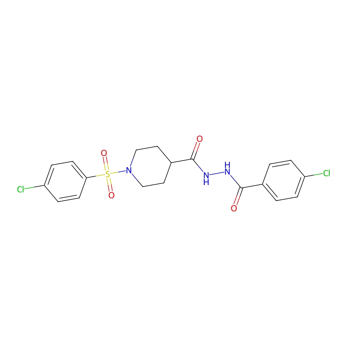 4-chloro-N'-({1-[(4-chlorophenyl)sulfonyl]-4-piperidinyl}carbonyl)benzenecarbohydrazide molecular structure, CAS 477872-87-0