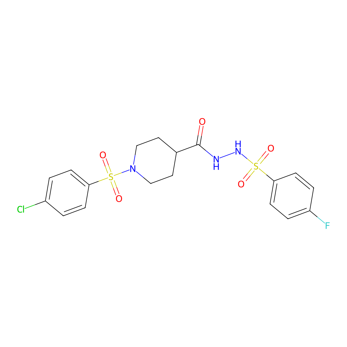 N'-({1-[(4-chlorophenyl)sulfonyl]-4-piperidinyl}carbonyl)-4-fluorobenzenesulfonohydrazide molecular structure, CAS 477872-88-1