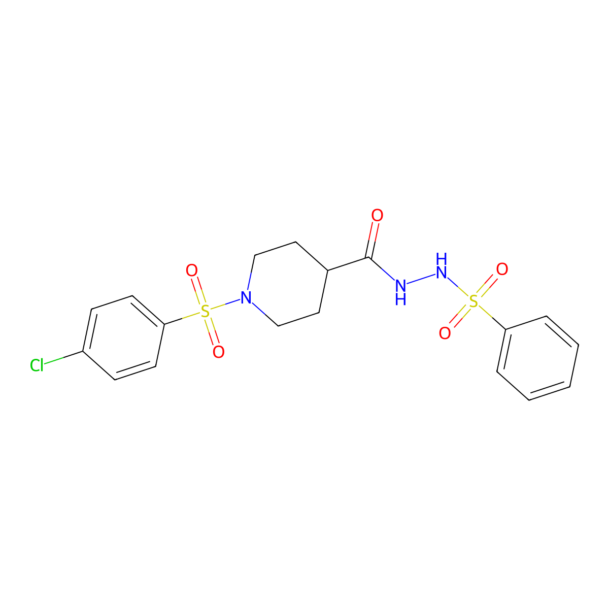 N'-({1-[(4-chlorophenyl)sulfonyl]-4-piperidinyl}carbonyl)benzenesulfonohydrazide molecular structure, CAS 477872-89-2