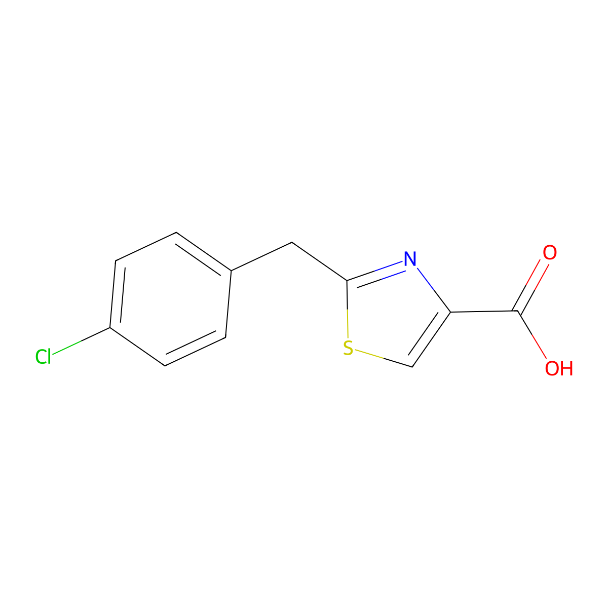 2-((4-Chlorophenyl)methyl)-1,3-thiazole-4-carboxylic acid molecular structure, CAS 477872-93-8
