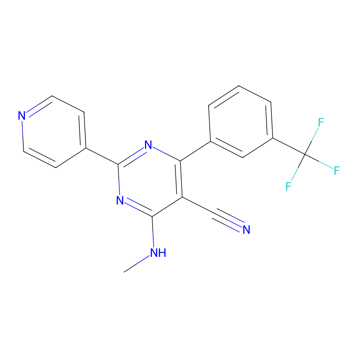 4-(Methylamino)-2-(4-pyridinyl)-6-[3-(trifluoromethyl)phenyl]-5-pyrimidinecarbonitrile molecular structure, CAS 477872-97-2
