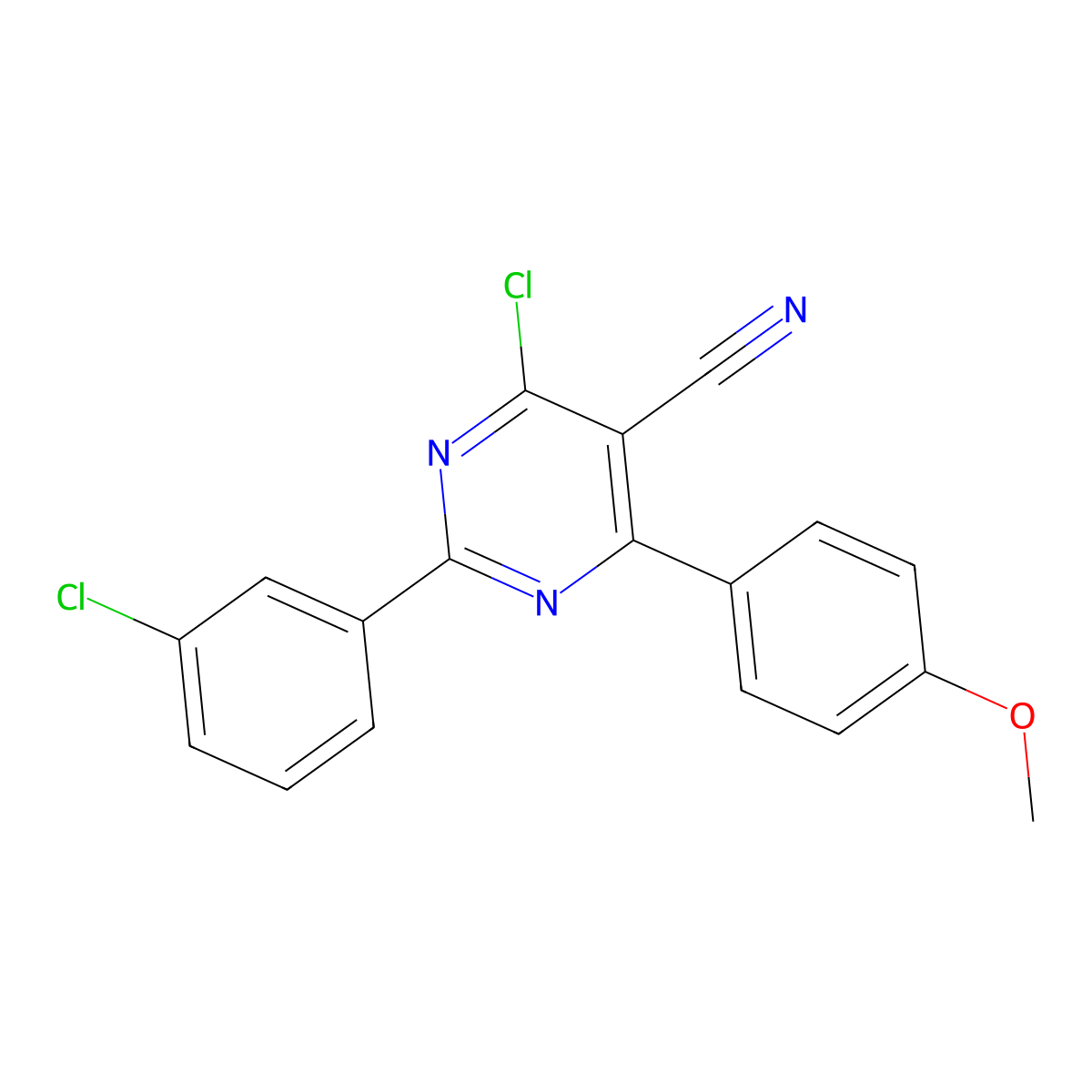 4-Chloro-2-(3-chlorophenyl)-6-(4-methoxyphenyl)-5-pyrimidinecarbonitrile molecular structure, CAS 477873-08-8
