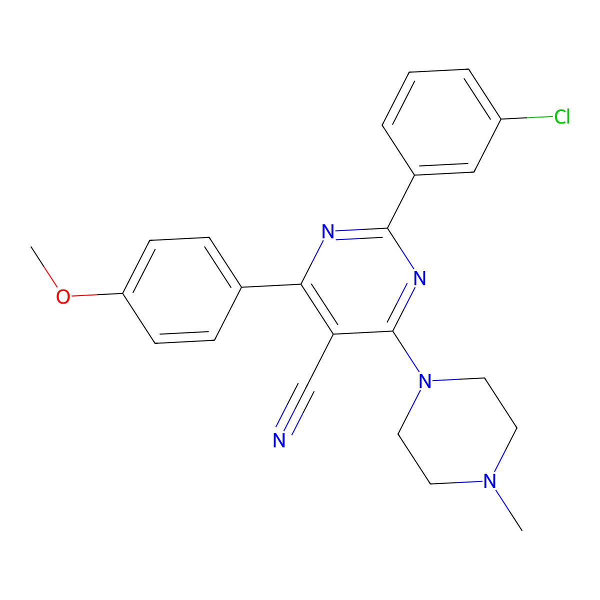 2-(3-Chlorophenyl)-4-(4-methoxyphenyl)-6-(4-methylpiperazin-1-yl)pyrimidine-5-carbonitrile molecular structure, CAS 477873-09-9