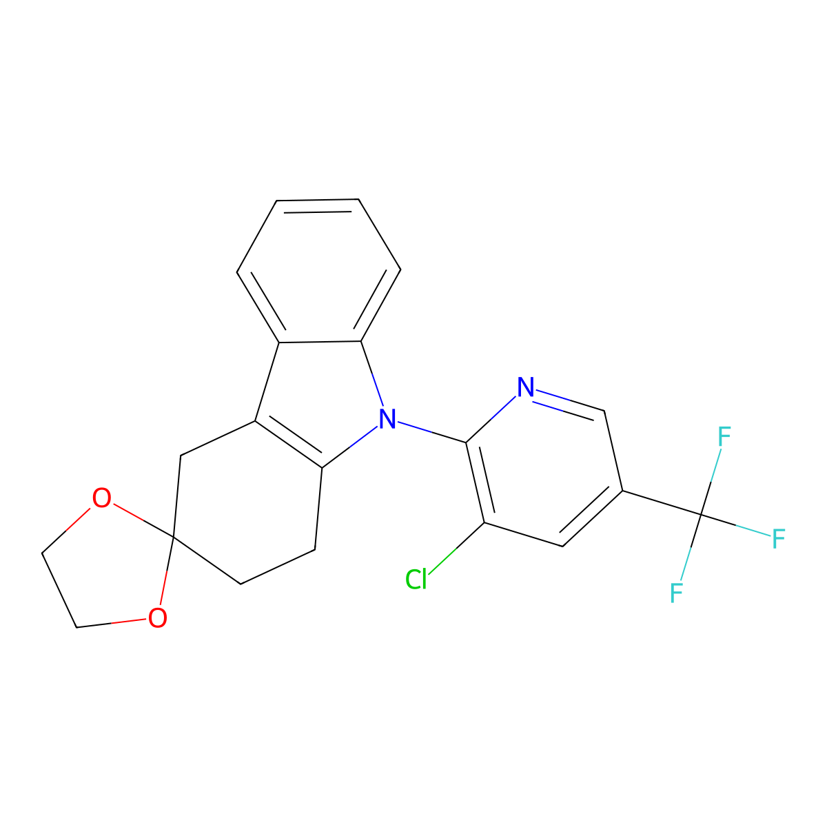 9-[3-Chloro-5-(trifluoromethyl)pyridin-2-yl]-1,2,4,9-tetrahydrospiro[carbazole-3,2'-[1,3]dioxolane] molecular structure, CAS 477873-13-5