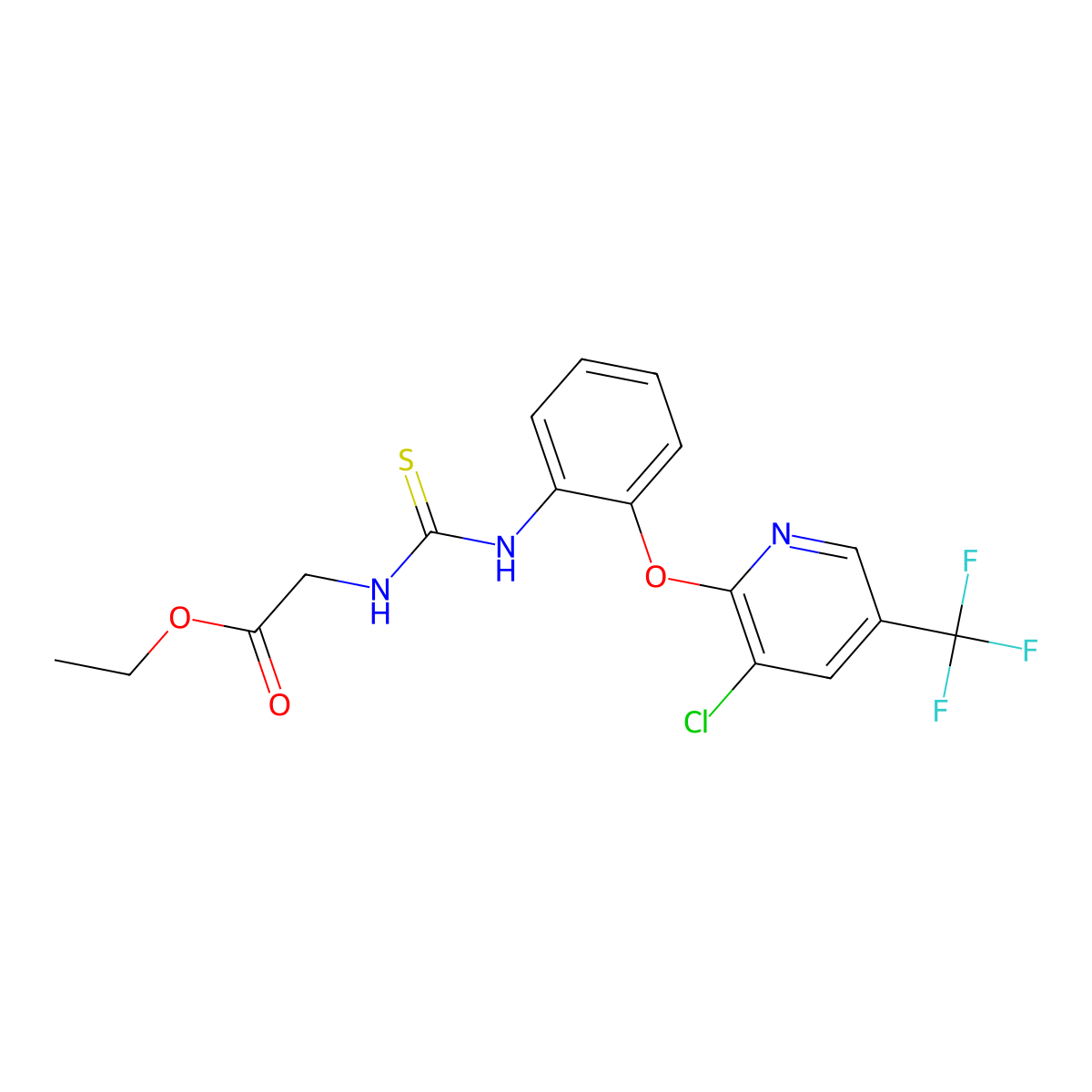 Ethyl 2-{[(2-{[3-chloro-5-(trifluoromethyl)-2-pyridinyl]oxy}anilino)carbothioyl]amino}acetate molecular structure, CAS 477873-14-6