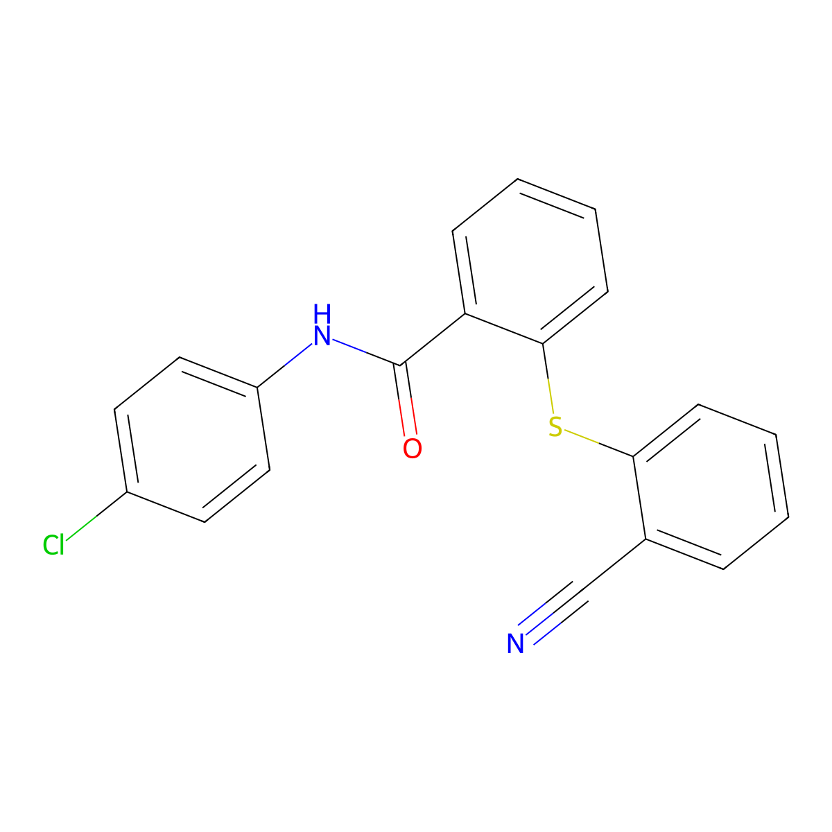 N-(4-chlorophenyl)-2-[(2-cyanophenyl)sulfanyl]benzenecarboxamide molecular structure, CAS 477885-76-0