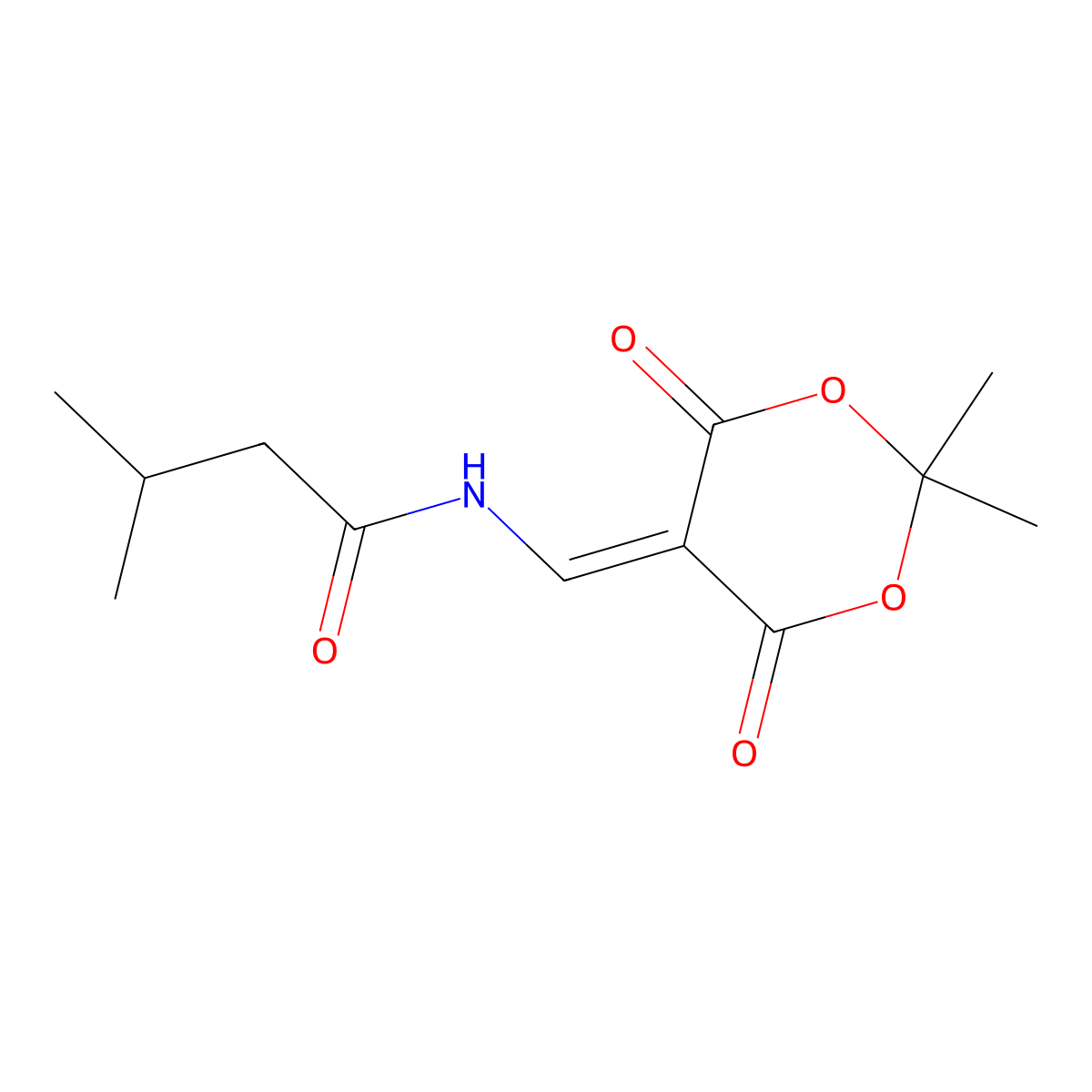 N-[(2,2-dimethyl-4,6-dioxo-1,3-dioxan-5-ylidene)methyl]-3-methylbutanamide molecular structure, CAS 477885-86-2
