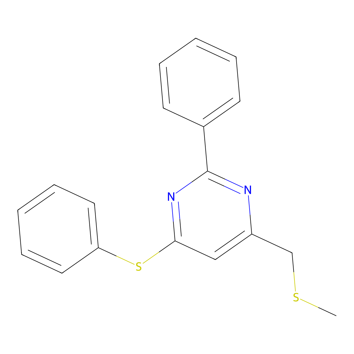4-((Methylsulfanyl)methyl)-2-phenyl-6-(phenylsulfanyl)pyrimidine molecular structure, CAS 477886-15-0