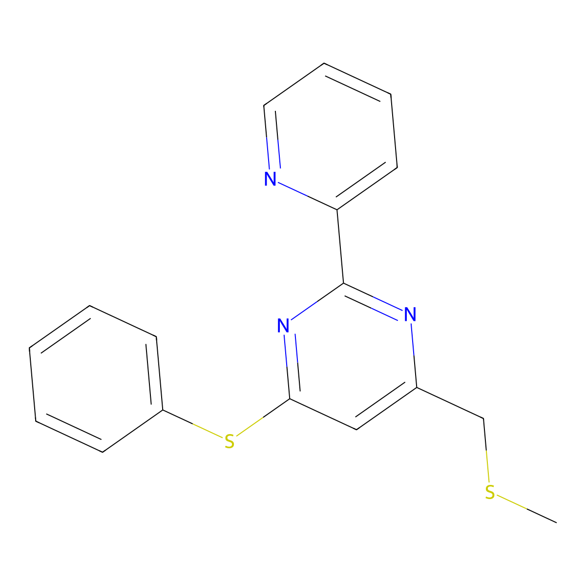 4-((Methylsulfanyl)methyl)-6-(phenylsulfanyl)-2-(2-pyridinyl)pyrimidine molecular structure, CAS 477886-23-0