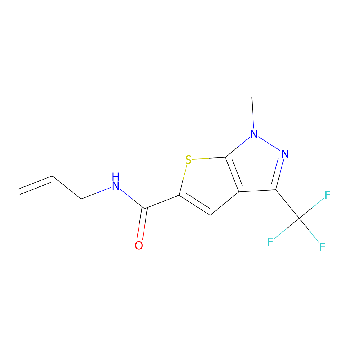 N-allyl-1-methyl-3-(trifluoromethyl)-1H-thieno[2,3-c]pyrazole-5-carboxamide molecular structure, CAS 477886-37-6