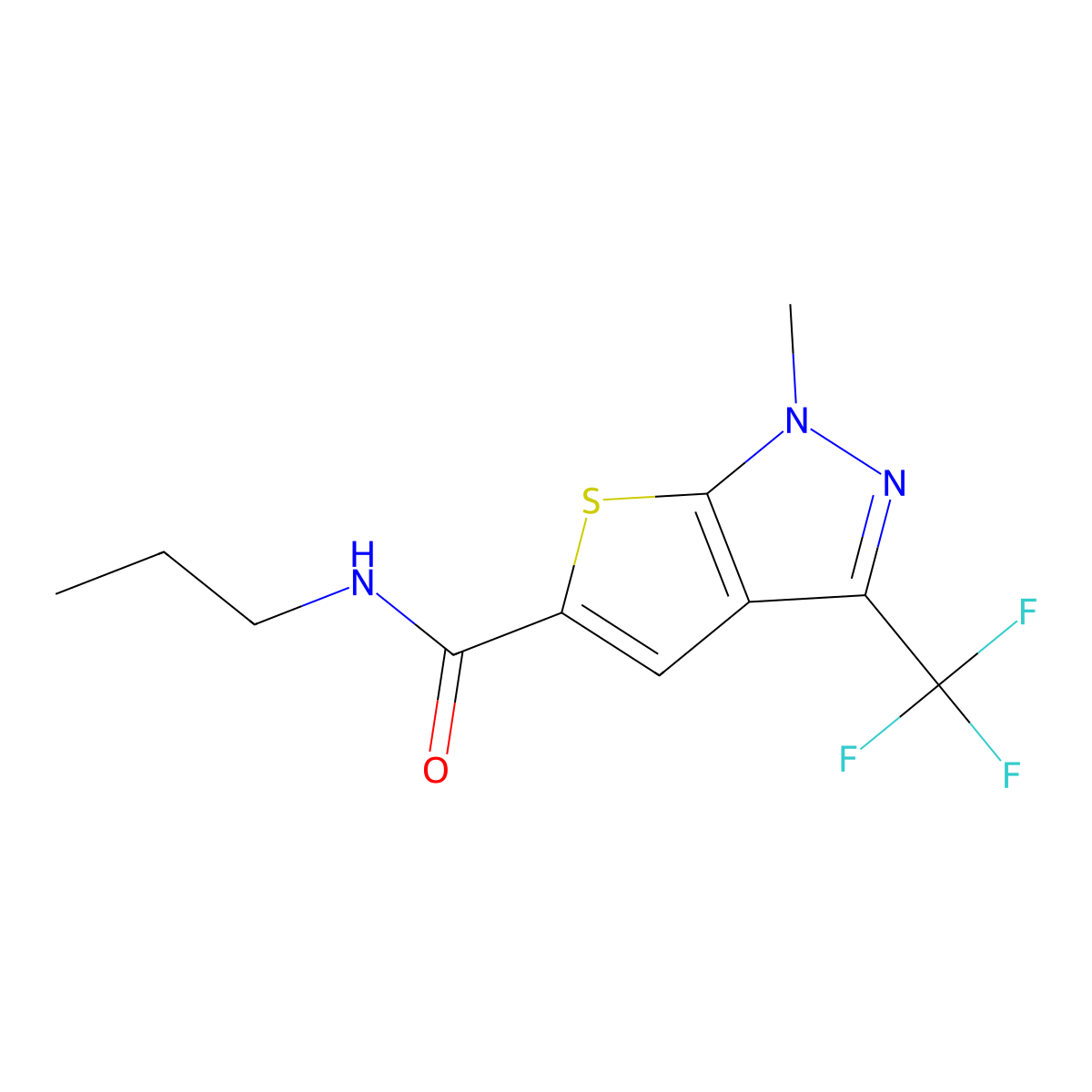 1-methyl-N-propyl-3-(trifluoromethyl)-1H-thieno[2,3-c]pyrazole-5-carboxamide molecular structure, CAS 477886-38-7