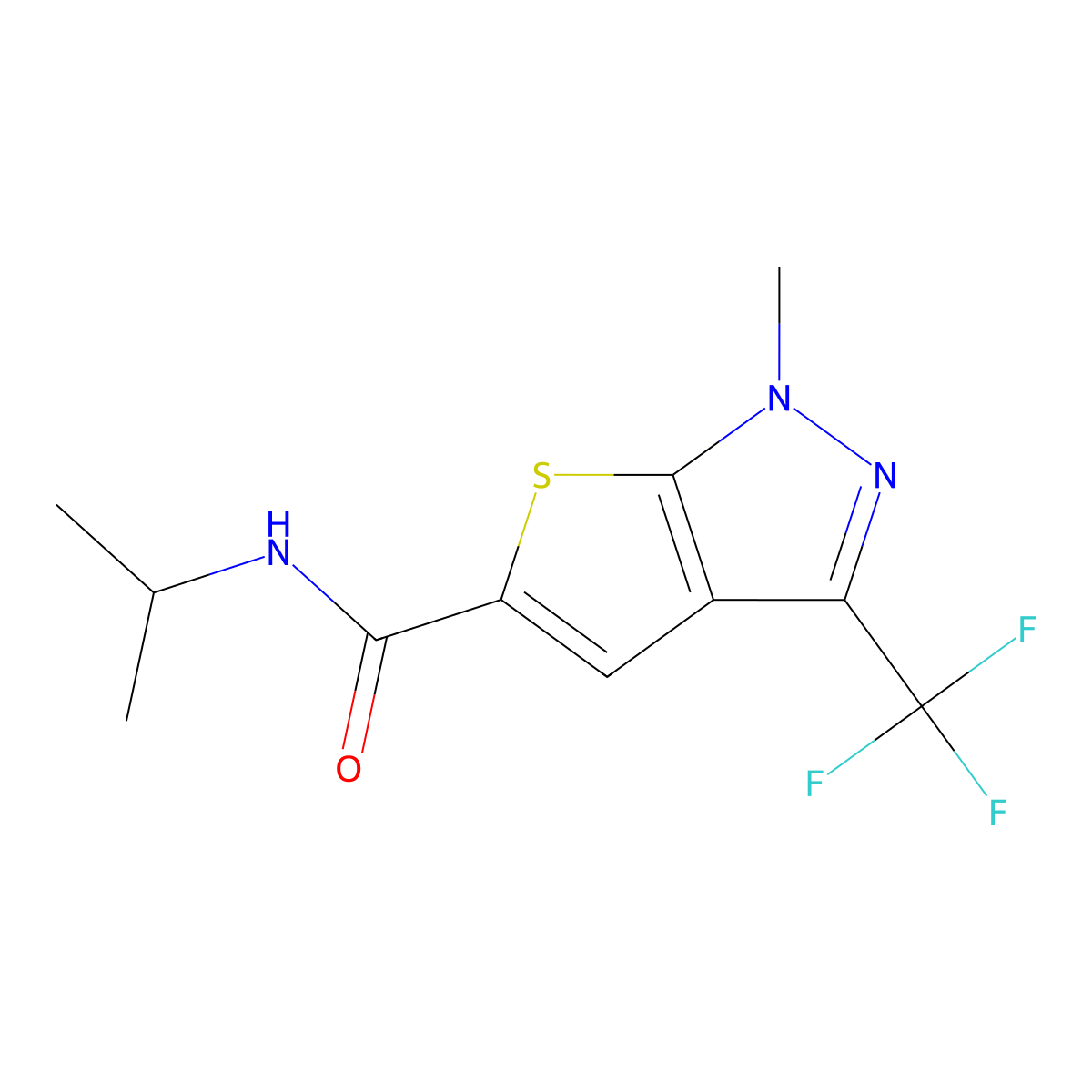 N-isopropyl-1-methyl-3-(trifluoromethyl)-1H-thieno[2,3-c]pyrazole-5-carboxamide molecular structure, CAS 477886-39-8