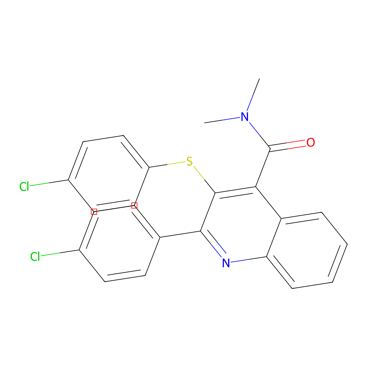 2-(4-chlorophenyl)-3-[(4-chlorophenyl)sulfanyl]-N,N-dimethyl-4-quinolinecarboxamide molecular structure, CAS 477886-45-6