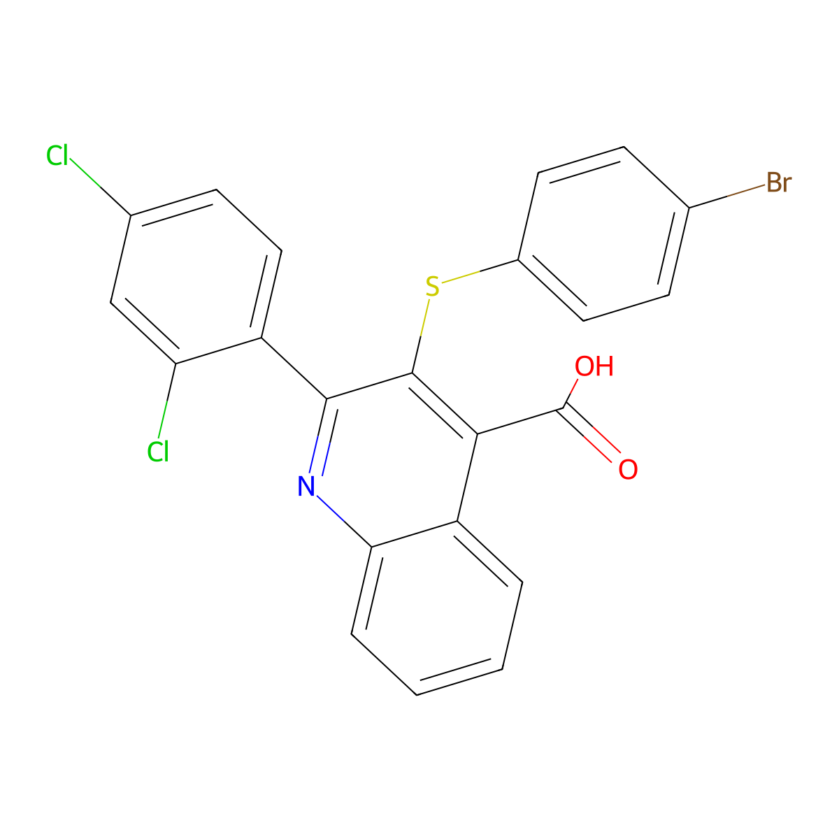 3-(4-bromophenyl)sulfanyl-2-(2,4-dichlorophenyl)quinoline-4-carboxylic Acid molecular structure, CAS 477886-47-8