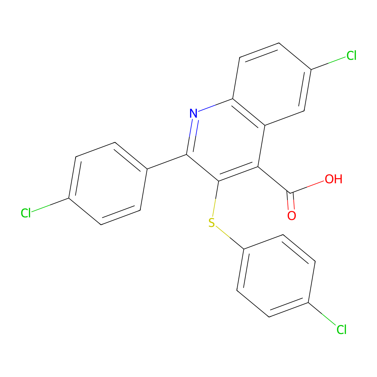6-Chloro-2-(4-chlorophenyl)-3-[(4-chlorophenyl)sulfanyl]-4-quinolinecarboxylic acid molecular structure, CAS 477886-51-4