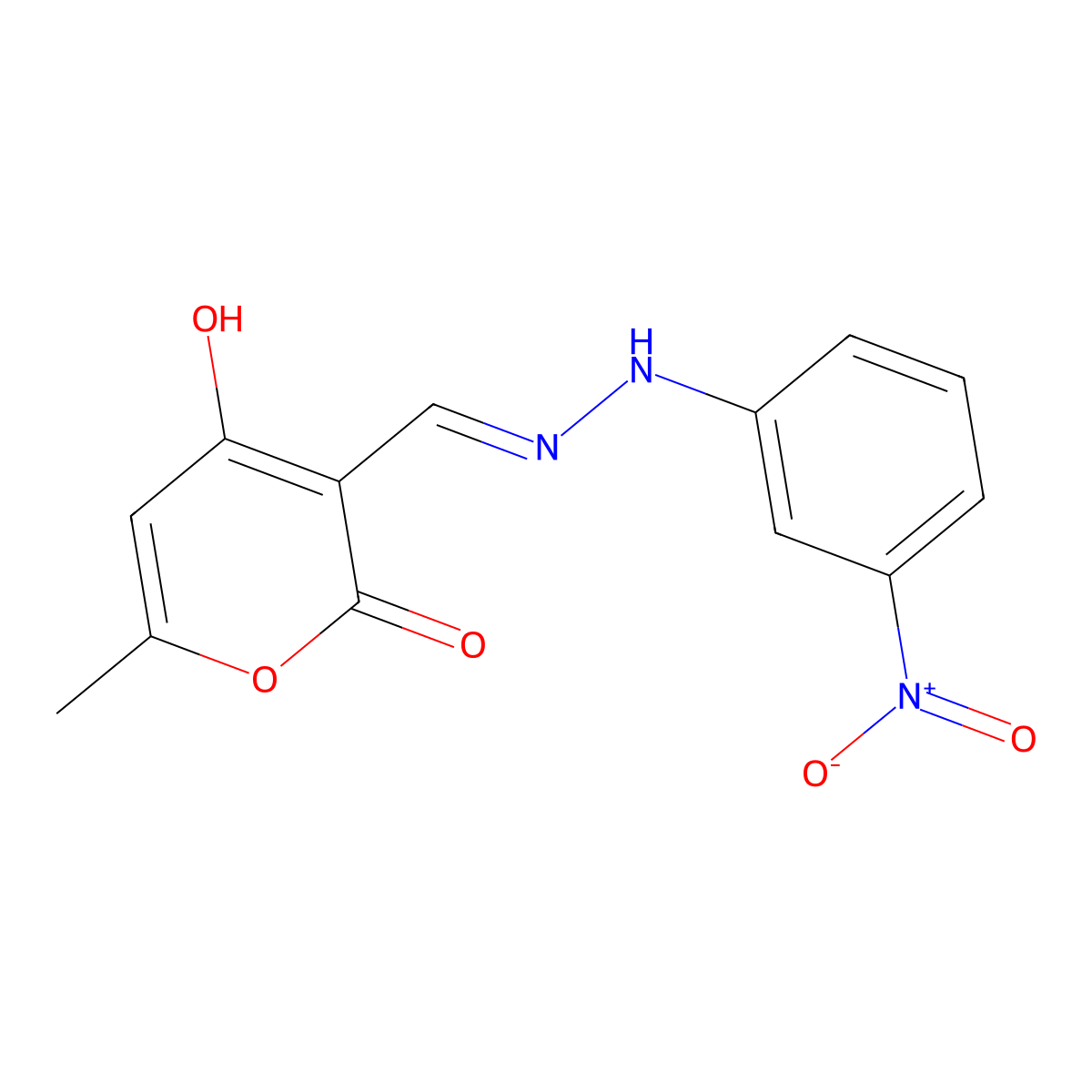 4-hydroxy-6-methyl-2-oxo-2H-pyran-3-carbaldehyde N-(3-nitrophenyl)hydrazone molecular structure, CAS 477886-62-7