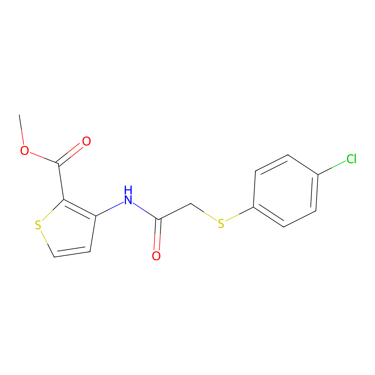 Methyl 3-({[(4-chlorophenyl)sulfanyl]acetyl}amino)-2-thiophenecarboxylate molecular structure, CAS 477887-66-4