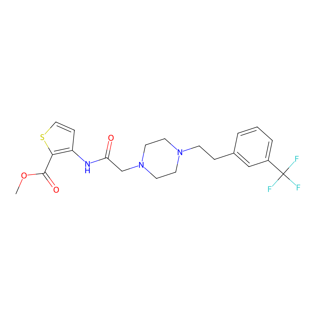 Methyl 3-[(2-{4-[3-(trifluoromethyl)phenethyl]piperazino}acetyl)amino]-2-thiophenecarboxylate molecular structure, CAS 477887-72-2