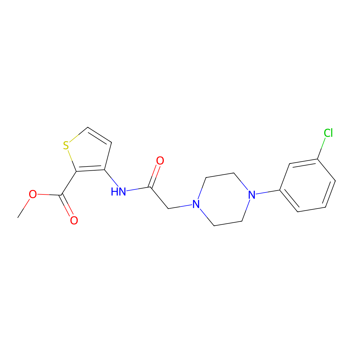 Methyl 3-({2-[4-(3-chlorophenyl)piperazino]acetyl}amino)-2-thiophenecarboxylate molecular structure, CAS 477887-73-3