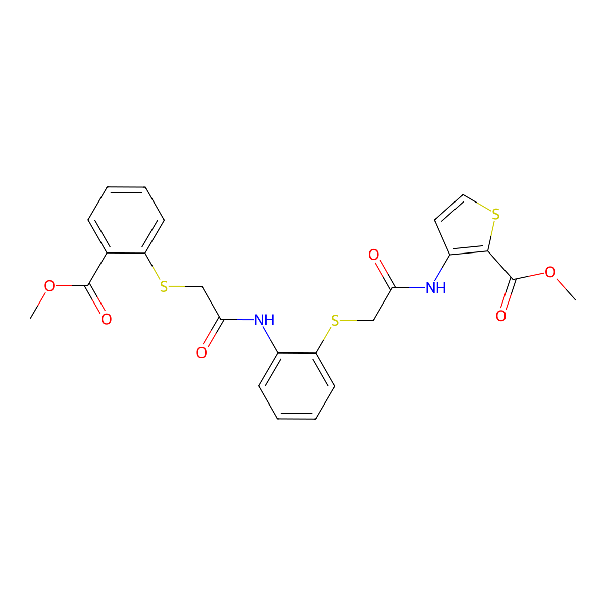Methyl 3-{[2-({2-[(2-{[2-(methoxycarbonyl)phenyl]sulfanyl}acetyl)amino]phenyl}sulfanyl)acetyl]amino}-2-thiophenecarboxylate molecular structure, CAS 477887-76-6