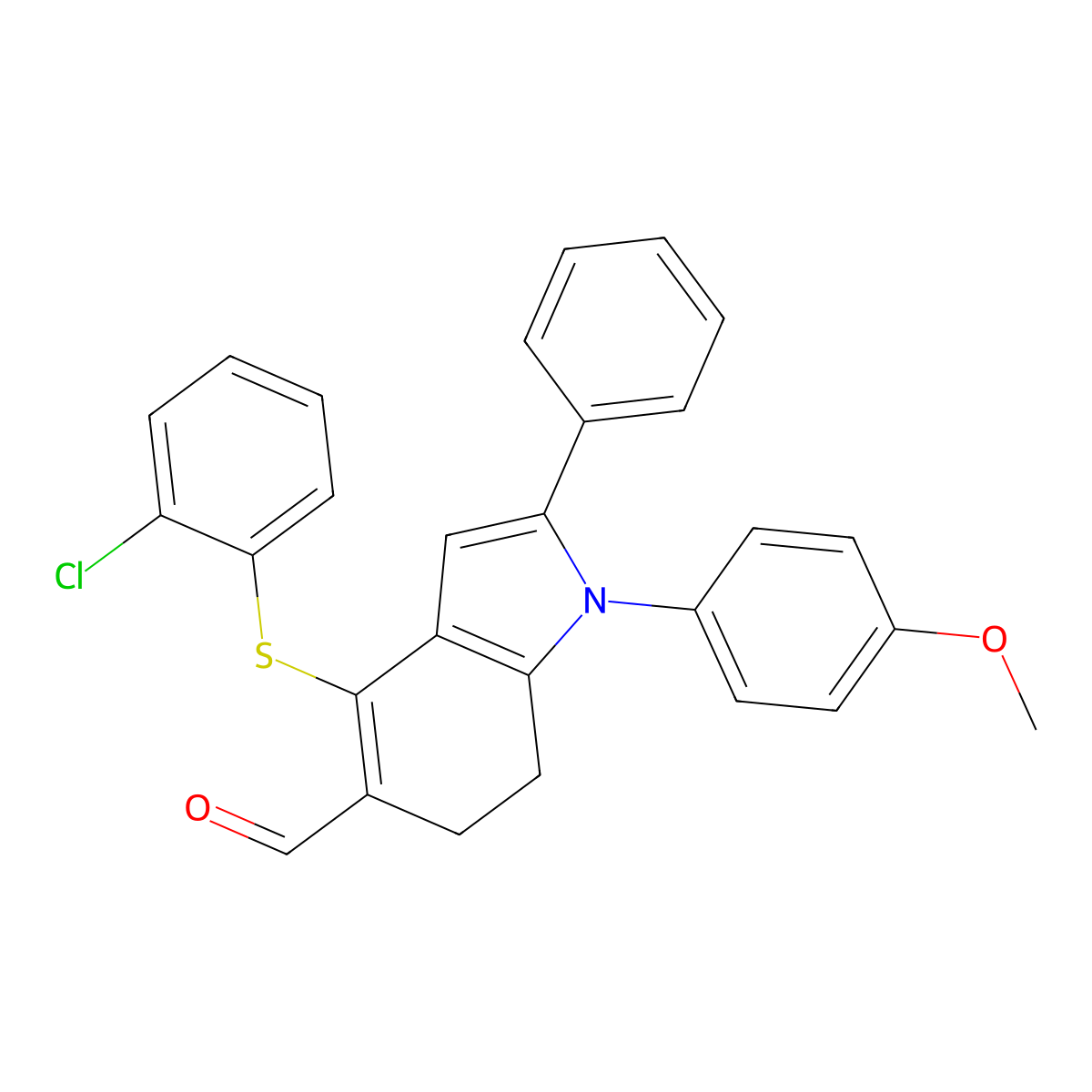 4-[(2-chlorophenyl)sulfanyl]-1-(4-methoxyphenyl)-2-phenyl-6,7-dihydro-1H-indole-5-carbaldehyde molecular structure, CAS 477887-77-7