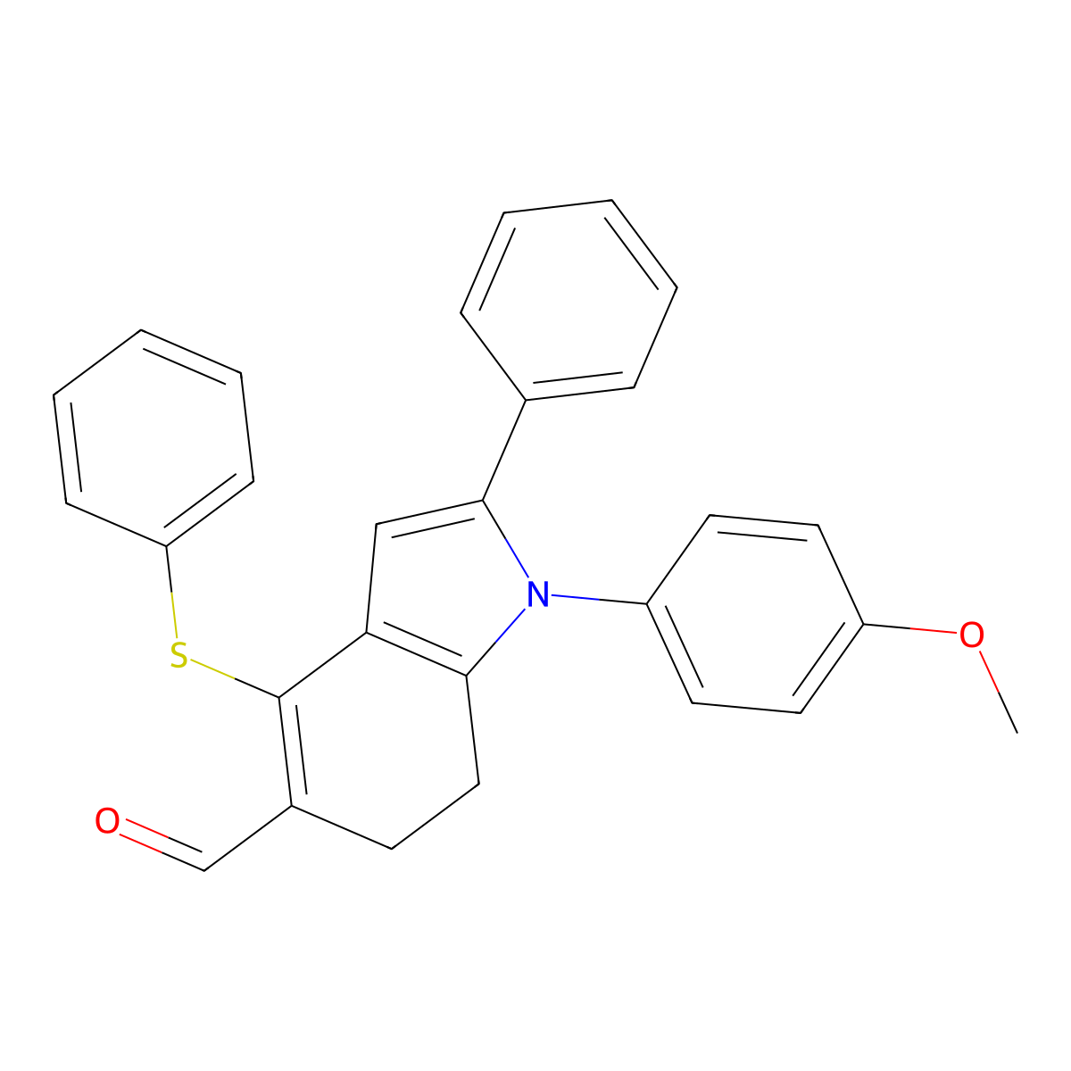1-(4-methoxyphenyl)-2-phenyl-4-(phenylsulfanyl)-6,7-dihydro-1H-indole-5-carbaldehyde molecular structure, CAS 477887-81-3