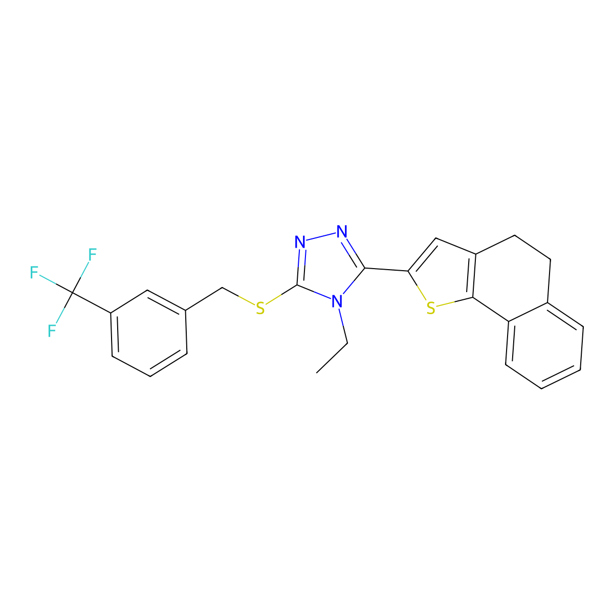 3-(4,5-dihydronaphtho[1,2-b]thiophen-2-yl)-4-ethyl-5-{[3-(trifluoromethyl)benzyl]sulfanyl}-4H-1,2,4-triazole molecular structure, CAS 477887-90-4