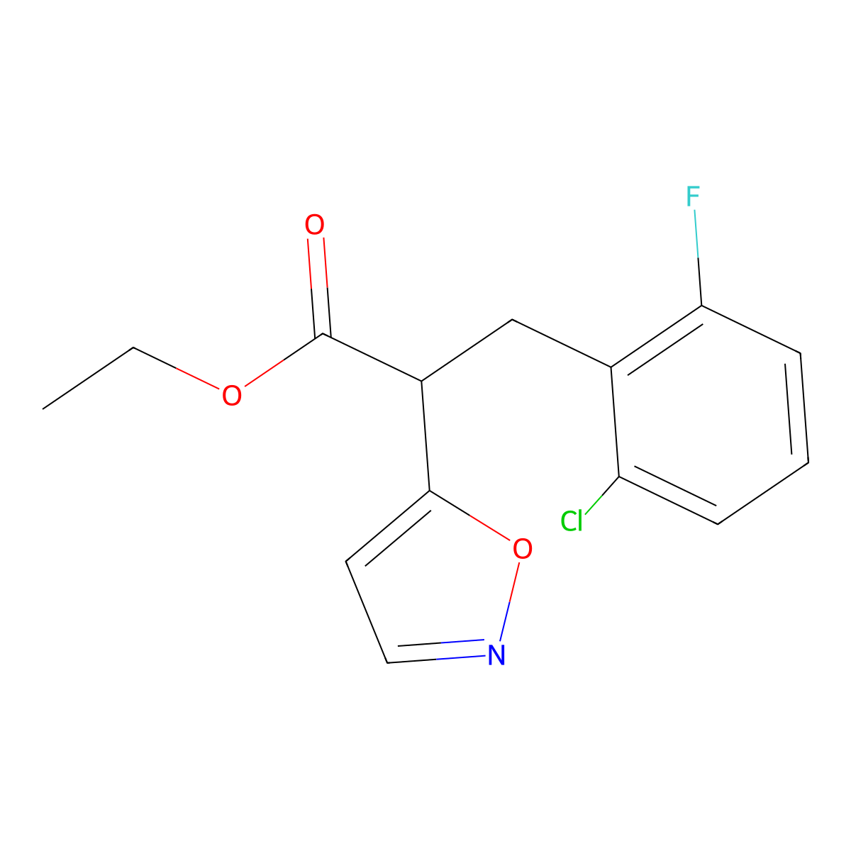 Ethyl 3-(2-chloro-6-fluorophenyl)-2-(5-isoxazolyl)propanoate molecular structure, CAS 477888-06-5
