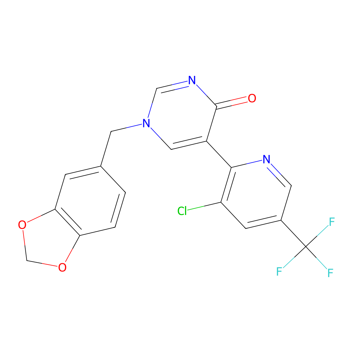 1-(1,3-benzodioxol-5-ylmethyl)-5-[3-chloro-5-(trifluoromethyl)-2-pyridinyl]-4(1H)-pyrimidinone molecular structure, CAS 477888-17-8