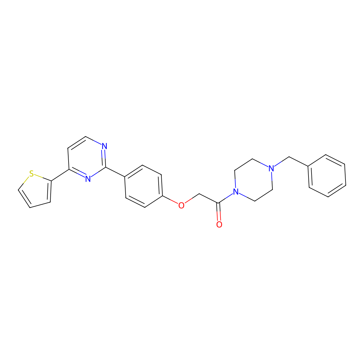 1-(4-Benzylpiperazin-1-yl)-2-[4-(4-thiophen-2-ylpyrimidin-2-yl)phenoxy]ethanone molecular structure, CAS 477888-34-9