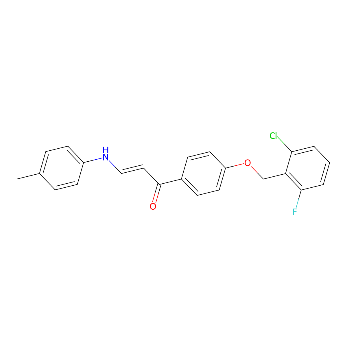 (E)-1-{4-[(2-chloro-6-fluorobenzyl)oxy]phenyl}-3-(4-toluidino)-2-propen-1-one molecular structure, CAS 477888-41-8