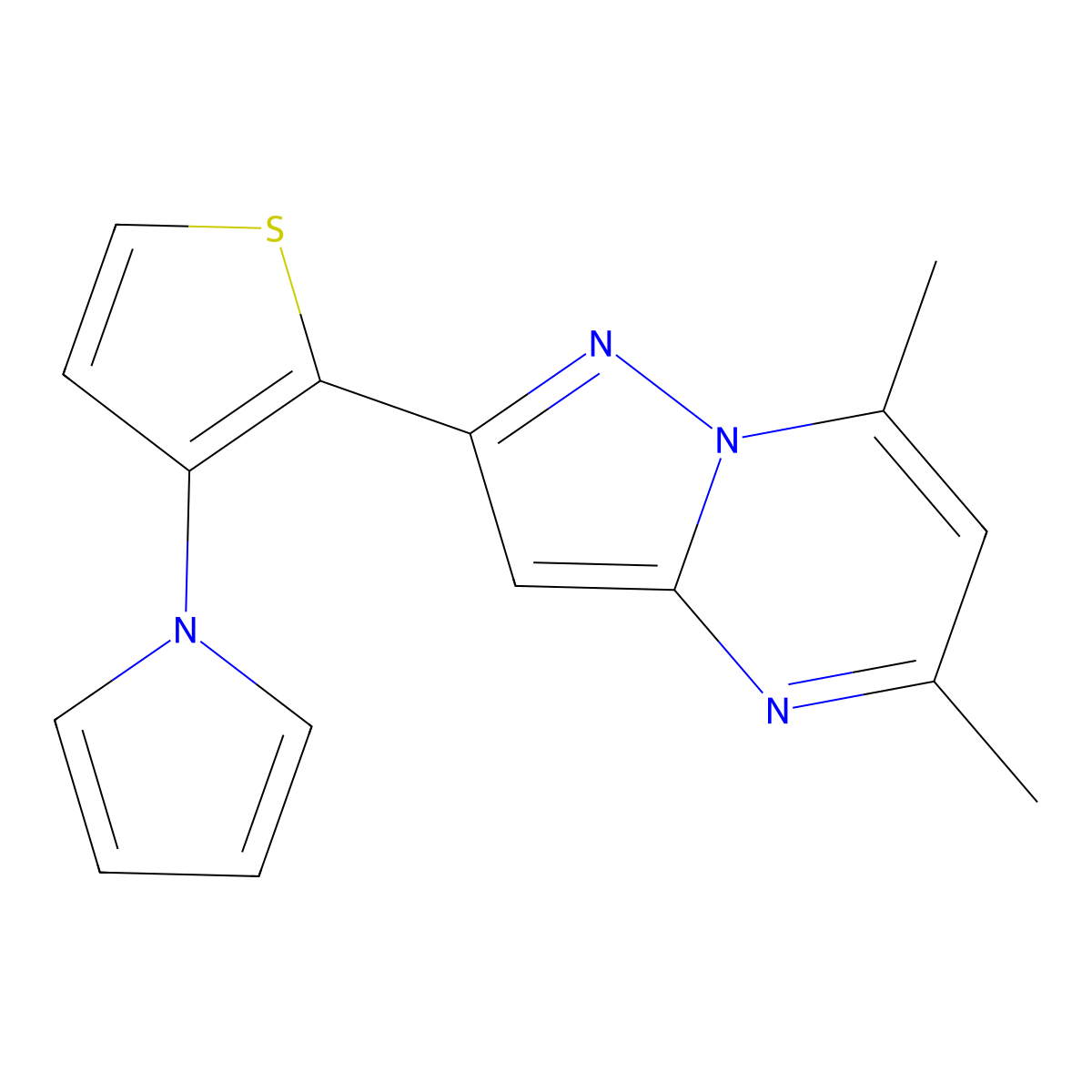 5,7-dimethyl-2-[3-(1H-pyrrol-1-yl)-2-thienyl]pyrazolo[1,5-a]pyrimidine molecular structure, CAS 477888-82-7