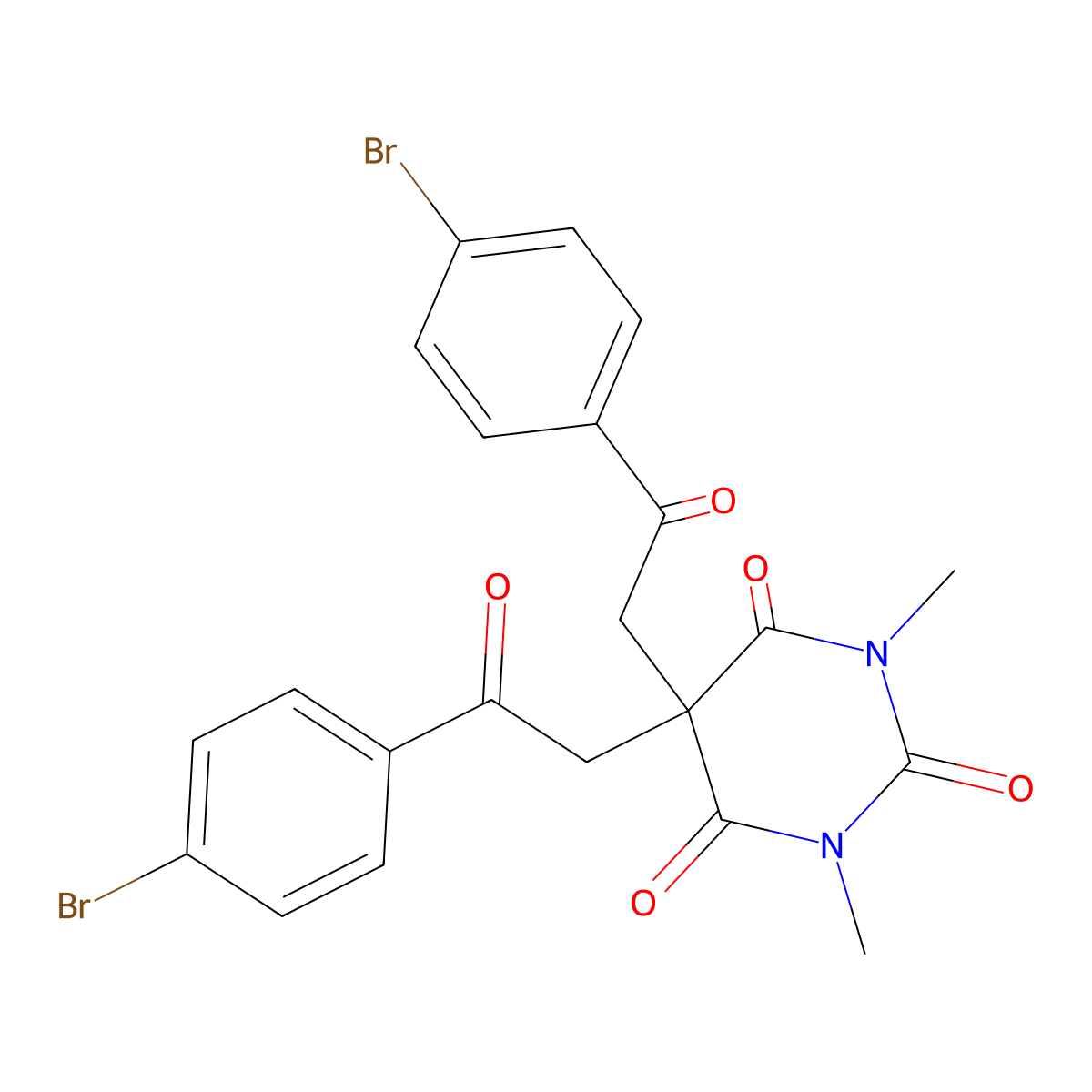 5,5-Bis[2-(4-bromophenyl)-2-oxoethyl]-1,3-dimethyl-1,3-diazinane-2,4,6-trione molecular structure, CAS 477889-01-3