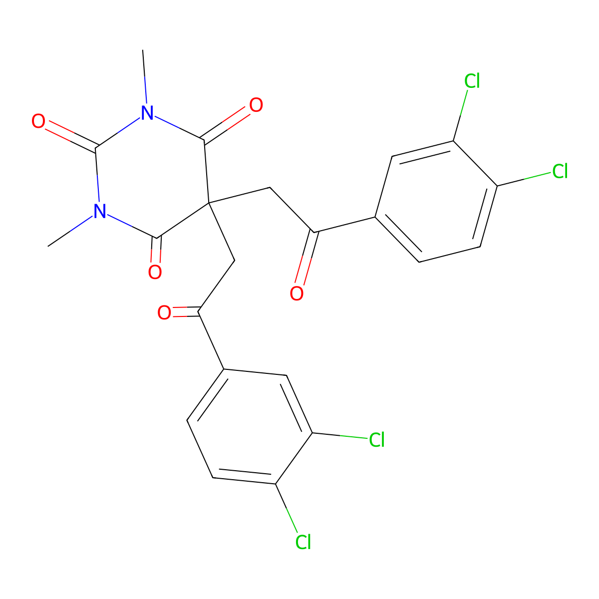 5,5-Bis[2-(3,4-dichlorophenyl)-2-oxoethyl]-1,3-dimethyl-1,3-diazinane-2,4,6-trione molecular structure, CAS 477889-07-9