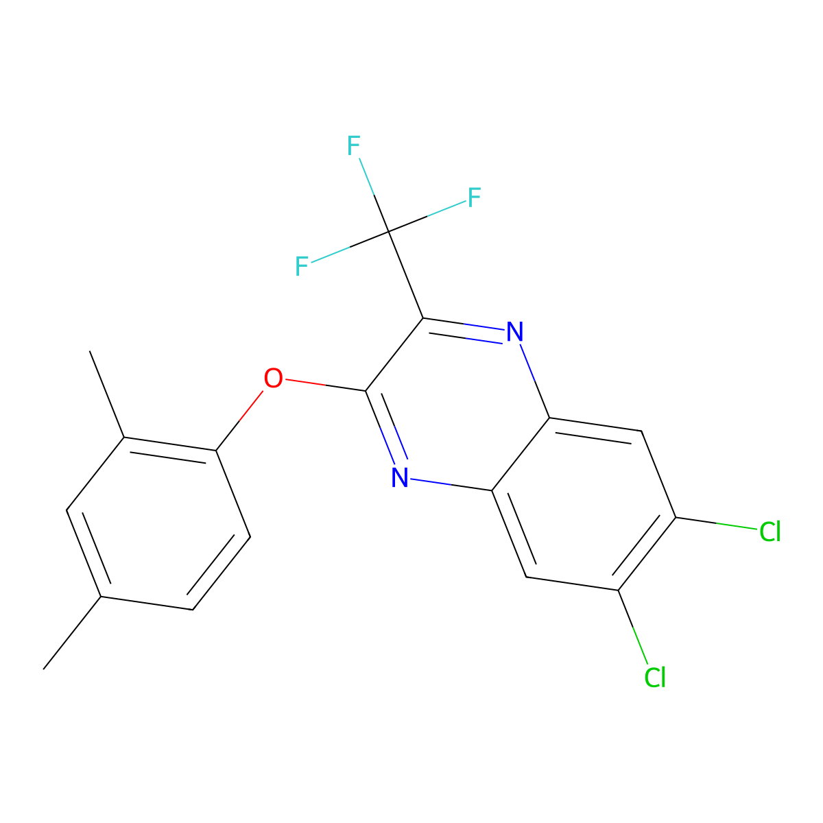 6,7-Dichloro-2-(2,4-dimethylphenoxy)-3-(trifluoromethyl)quinoxaline molecular structure, CAS 477889-08-0